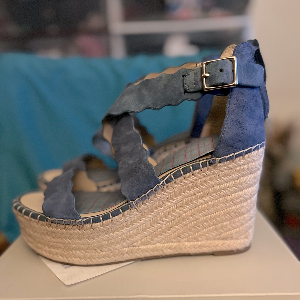 Cute Blue Suede Wedges